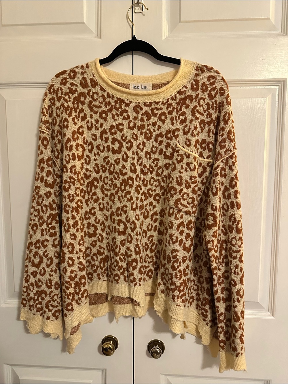 Peach Love California Cream & Brown Textured Knit Sweater